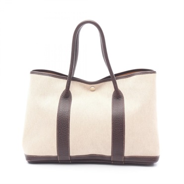 HERMES Garden party PM Tote Bag Negonda leather Toile H Beige Brown Used G SHW