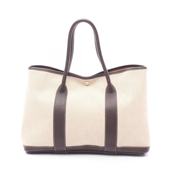 HERMES Garden party PM Tote Bag Negonda leather Toile H Beige Brown Used G SHW