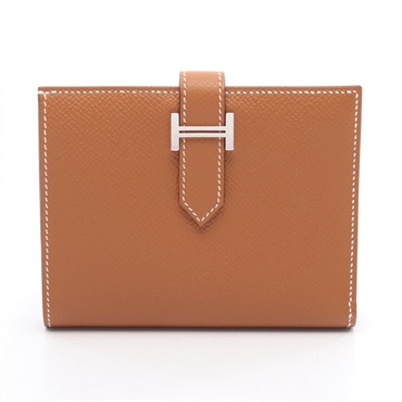 HERMES Bearn Compact Bi-fold wallet purse B Epsom Calfskin Gold SHW Used Women