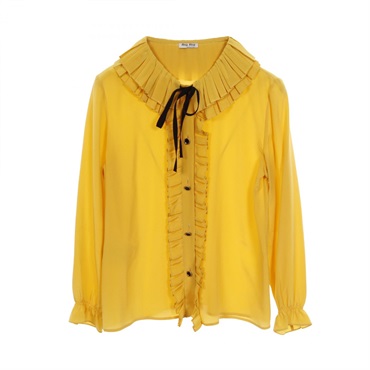 Miu Miu Ribbon Frill Blouse MK1493 192 Silk Yellow Black Size 36 Used Women