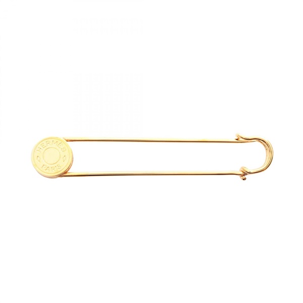 HERMES Sellier Brooch Pin Gold Plated Used Women