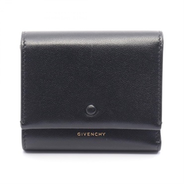 GIVENCHY Day Wallet Tri-fold compact purse shiny leather Black Used Women