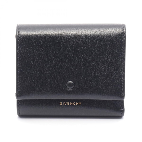 GIVENCHY Day Wallet Tri-fold compact purse shiny leather Black Used Women