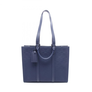 LOUIS VUITTON Sac Plat 24H Shoulder Tote Bag M11690 Monogram Taurillon Navy Used