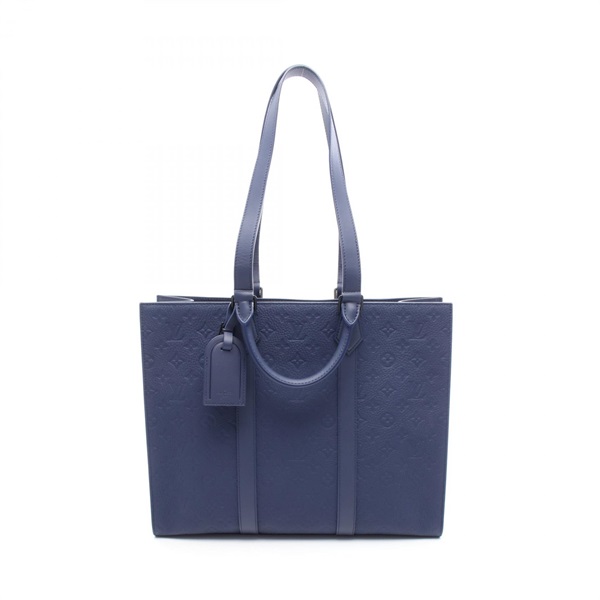 LOUIS VUITTON Sac Plat 24H Shoulder Tote Bag M11690 Monogram Taurillon Navy Used