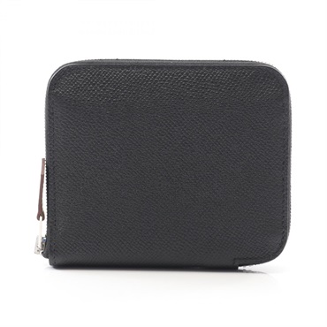 HERMES Azap compact SilkIn around wallet purse W Epsom Black Used SHW