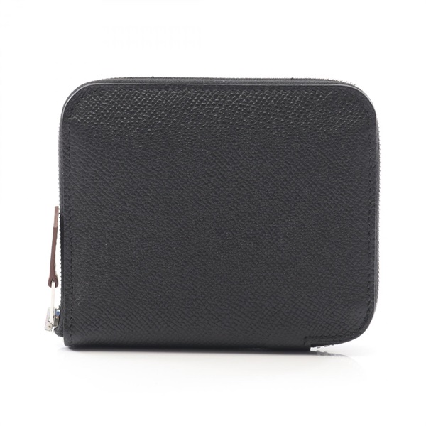 HERMES Azap compact SilkIn around wallet purse W Epsom Black Used SHW