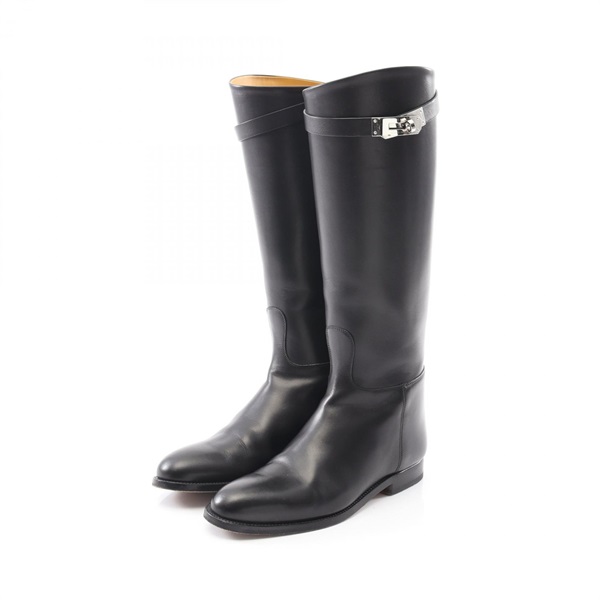 HERMES Jumping kelly long boots shoes leather Black Used Women #36 1/2
