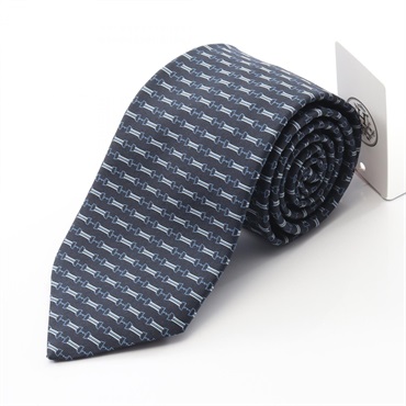 HERMES Singing Tie silk Navy Used mens