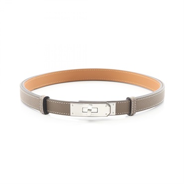 HERMES Kelly Belt Epsom leather Brown Etoupe Grey Used Women W SHW