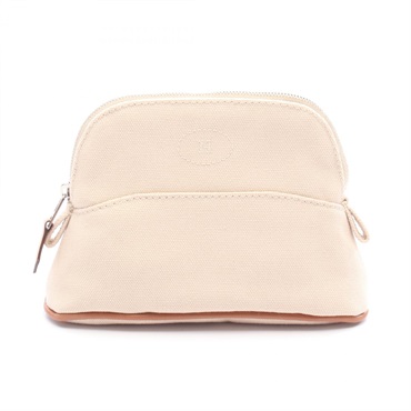HERMES Bolide Pouch 15 Mini bag canvas leather Beige Brown Natural Used SHW