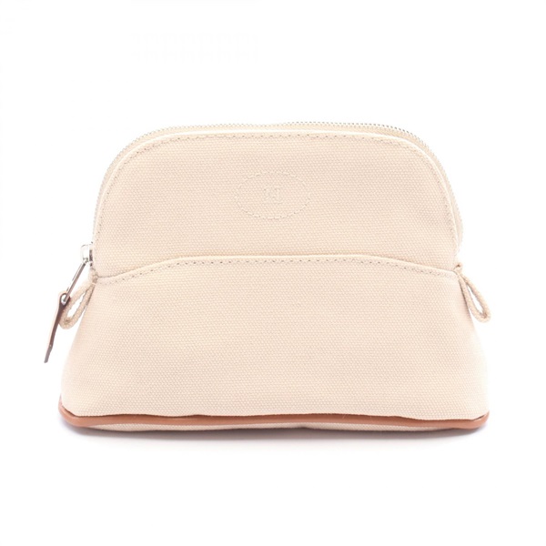 HERMES Bolide Pouch 15 Mini bag canvas leather Beige Brown Natural Used SHW