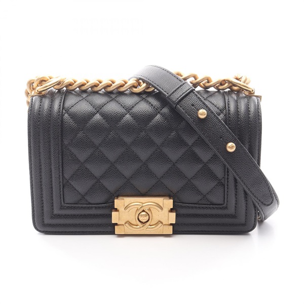 CHANEL Boy Chanel Small Chain Shoulder Bag Calfskin Black GHW Used Women