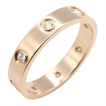 CARTIER Mini Love Ring 8P Diamond 18LPG Rose Gold Used women US size 6.75 #54