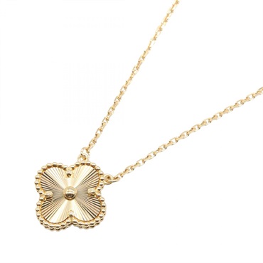Van Cleef & Arpels Vintage Alhambra Guilloche Necklace 18KYG Yellow Gold Used