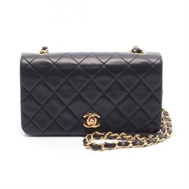 CHANEL Mini Matelasse Full Flap Crossbody Chain Shoulder Bag Lambskin Black GHW