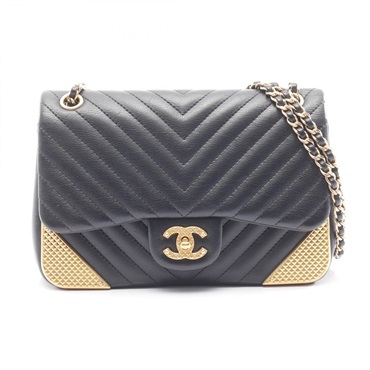 CHANEL V stitch chain Shoulder Bag A94500 Lambskin leather Black Used GHW