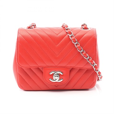 CHANEL Chevron V Stitch chain crossbody Shoulder Bag A35200 leather SHW Red Used