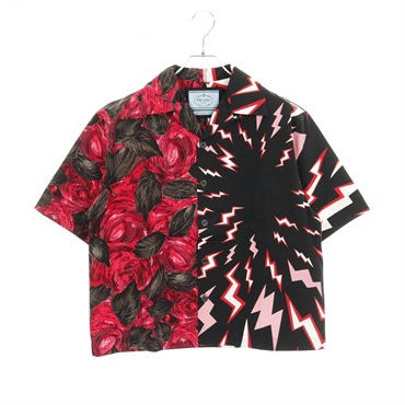 PRADA DOUBLE MATCH Shirt UCS319 cotton Black Red Multicolor #S Used mens