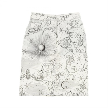 HERMES Astrology Remix Serie Button skirt cotton White Black #34 Used Women