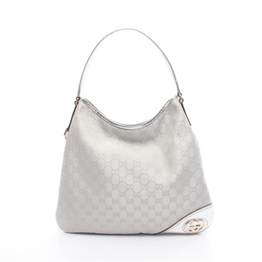 GUCCI Interlocking G GG canvas Shoulder Bag 169947 leather Silver Used Women