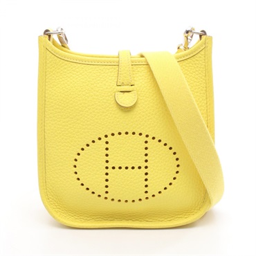 HERMES Evelyne TPM Shoulder Bag Z Taurillon Clemence Lime Yellow Used SHW Women