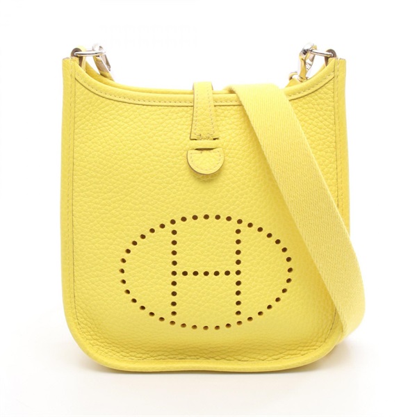 HERMES Evelyne TPM Shoulder Bag Z Taurillon Clemence Lime Yellow Used SHW Women