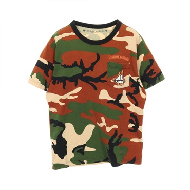 CHROME HEARTS MATTY BOY CAUTION CAMO T-shirt cotton Brown Khaki Used mens #L