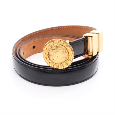 LOUIS VUITTON LV logo belt ceinture Patent leather Black Used Women