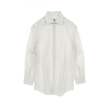 HERMES Sellier button shirt blouse #15 1/2 39 cotton White Gray Used Women