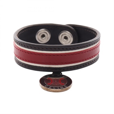 CELINE Bracelet leather Brown Red Used Women 16cm