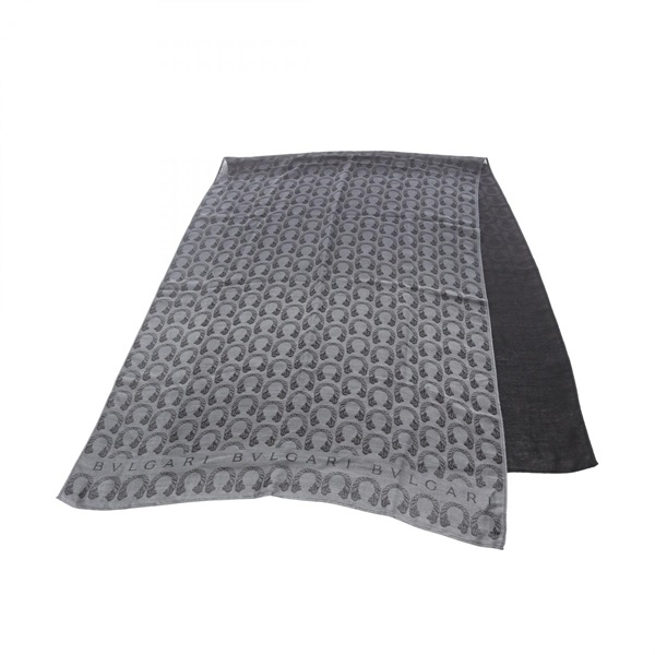 BVLGARI Patterned Stole Shawl Wrap scarf silk cashmere Gray Black Used Women