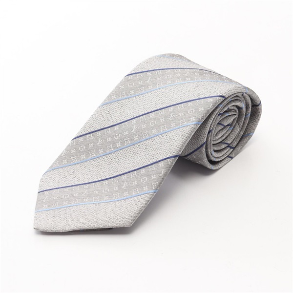 LOUIS VUITTON Monogram stripe tie silk Gray Blue Gres Used mens LV
