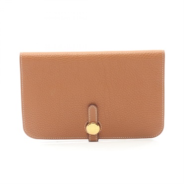 HERMES Dogon GM Bifold purse wallet N Taurillon Clemence Gold Used Women GHW