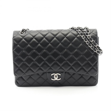 CHANEL Large Matelasse 34 W flap Shoulder Bag Lamb leather Black Used Women CC