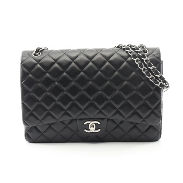 CHANEL Large Matelasse 34 W flap Shoulder Bag Lamb leather Black Used Women CC