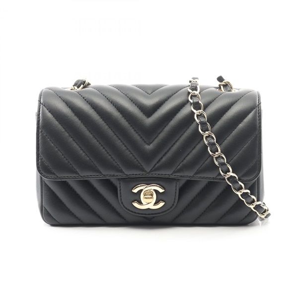 CHANEL Mini 20 V-Stitch Chevron Shoulder Bag A69900 Lamb leather Black Used GHW