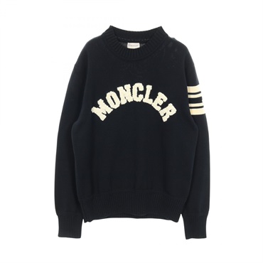 MONCLER Knitwear sweater #M cotton Navy logo Used mens