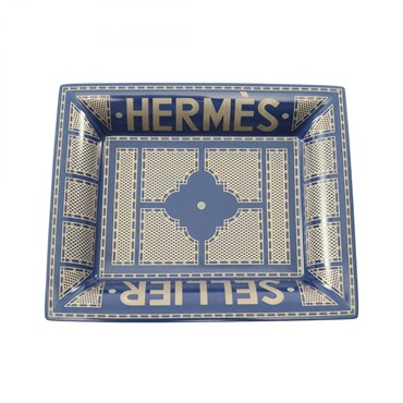 HERMES Vide Poche Hermes Sellier Tray porcelain Blue Gold Used unisex