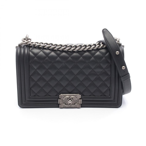 CHANEL Boy chanel Shoulder Handbag A67086 lamb leather Black SHW Used Women CC