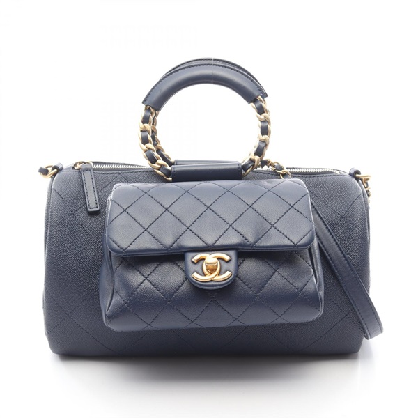 CHANEL Matelasse Chain Shoulder Handbag Grained calflskin leather Navy GHW Used