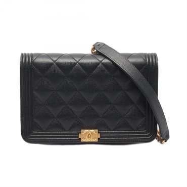 CHANEL Boy Chanel Matelasse Chain Shoulder Crossbody Bag leather Black GHW Used