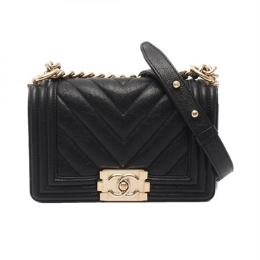 CHANEL Boy Chanel Small Chain Shoulder Handbag A67085 leather Black GHW Used CC