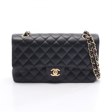 CHANEL Matelasse W flap Shoulder Bag A01112 Grained calf leather Black Used GHW