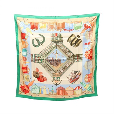 HERMES Carre 90 CHARMES DES PLAGES NORMANDES Scarf stole wrap echarpe silk Used