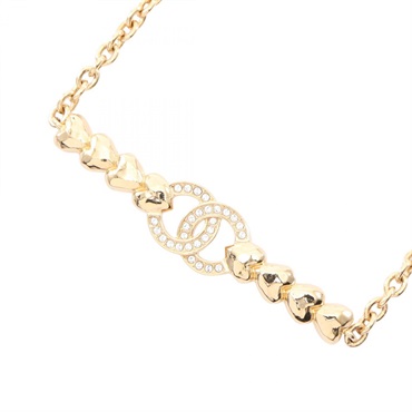 CHANEL COCO Mark Heart Necklace Gold Plated Rhinestone Used women CC