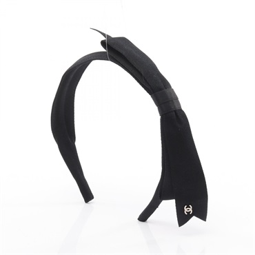 CHANEL COCO Mark Ribbon Headband Hair accessory Fabric Black Used Women CC