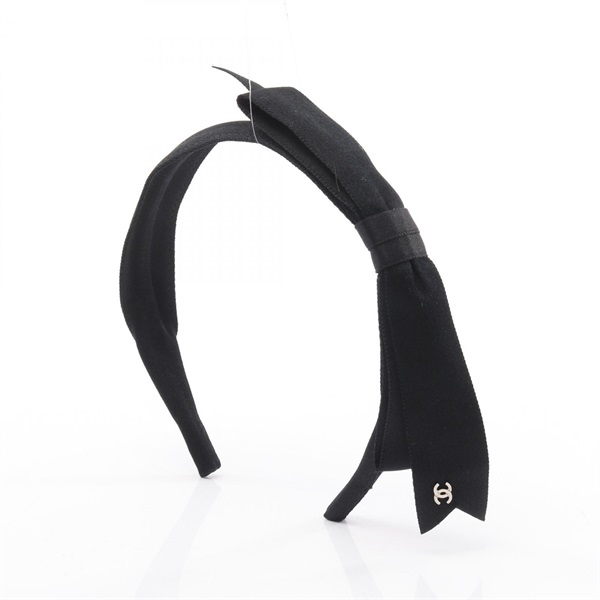 CHANEL COCO Mark Ribbon Headband Hair accessory Fabric Black Used Women CC