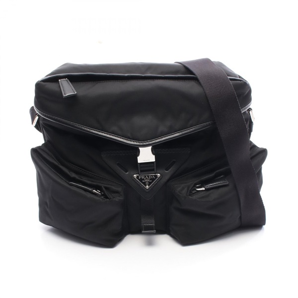PRADA Re-Nylon Shoulder Crossbody Bag Nylon leather Black logo Used mens