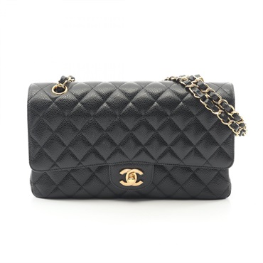 CHANEL Matelasse W flap Shoulder Bag A01112 Grained calf Black Used Women GHW CC